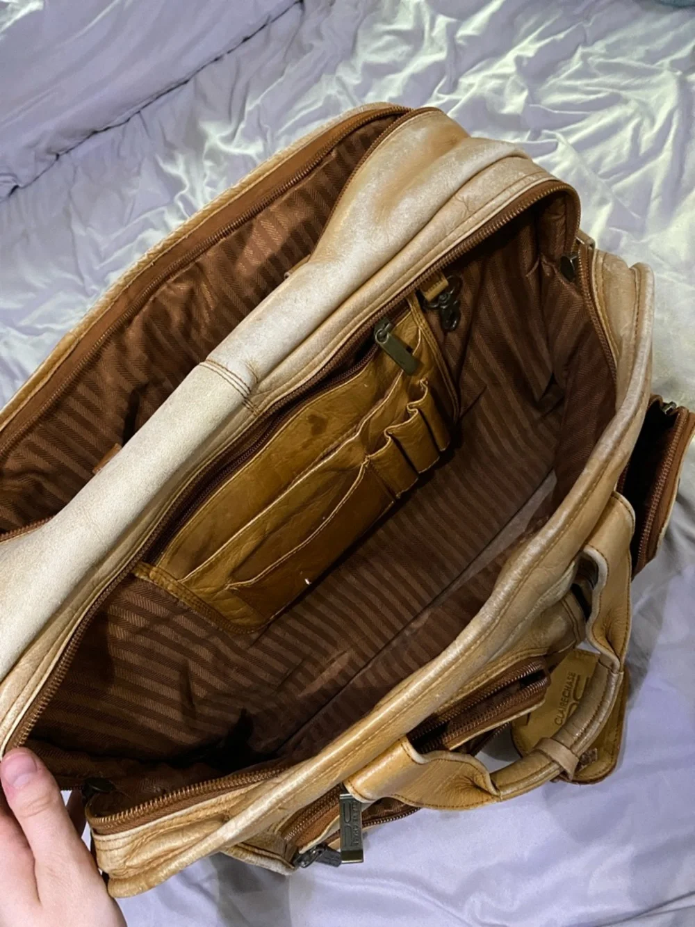 Vintage ClaireChase Tan Leather Laptop Briefcase - Professional Messenger Bag